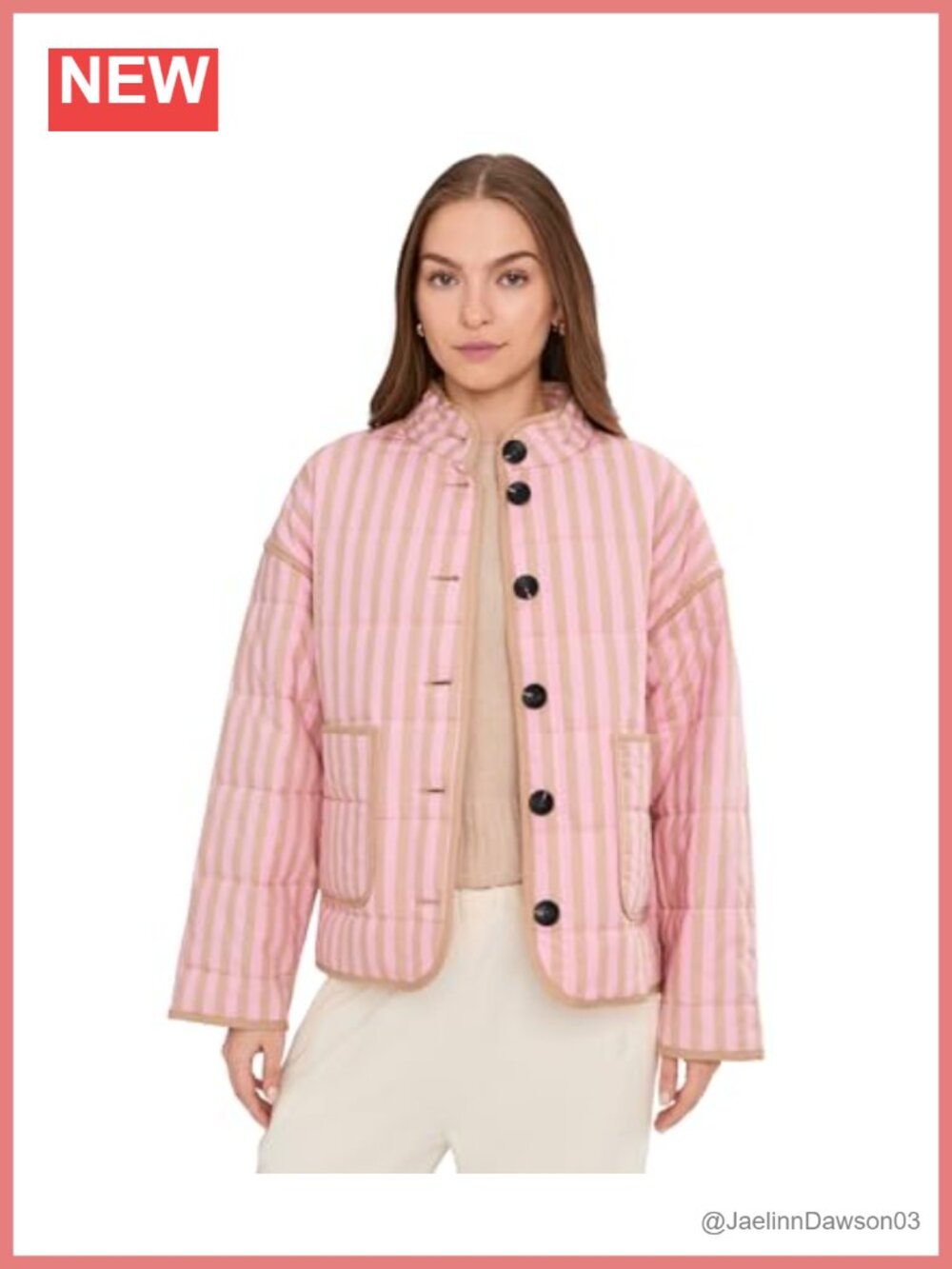 Quilted Lightweight Jacket Patch Pockets Relaxed Fit Button Front